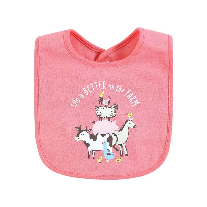 Hudson Baby Infant Girls Cotton Bibs, Pink Farm Animals, One Size, 3 of 8