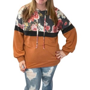 Women's Floral Color Block Hoodie - honeyme - 1 of 2