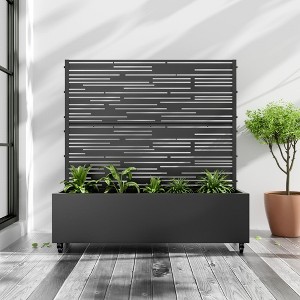 PexFix 47" x 47" Tall Wrought Iron Garden Trellis with Planter Box Black Outdoor Plant Support for Climbing Flowers Vines Patio Yard Decor - 1 of 4
