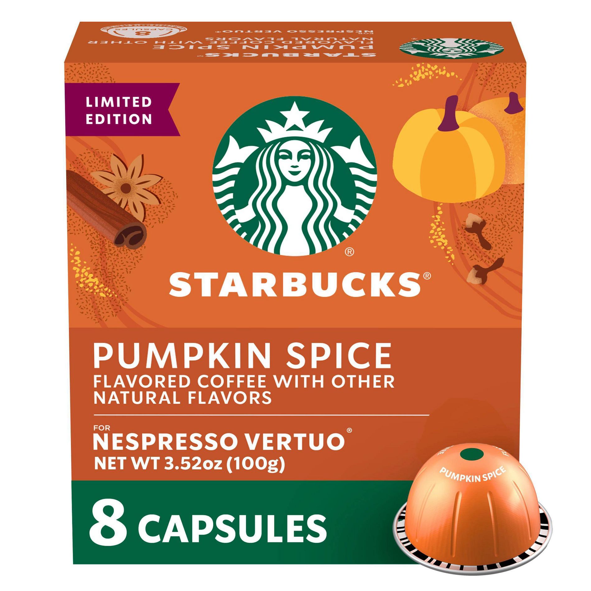 Starbucks by Nespresso Vertuo Line Pumpkin Spice Flavored Light Roast Coffee Pods
