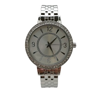 Olivia Pratt Round Face Rhinestone Bezel Textured Bangle Women Watch - 1 of 3