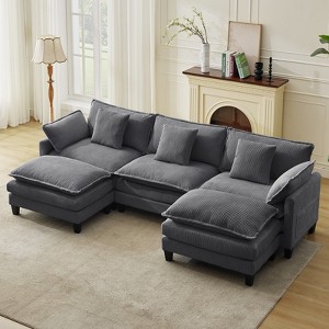 COZONY 112"/147" Modular Sectional Sofa, Corduroy Cloud Couch with Ottoman & Pillows, Comfy Deep Seat L-Shaped Sofa for Living Room, Apartment Office - 1 of 4