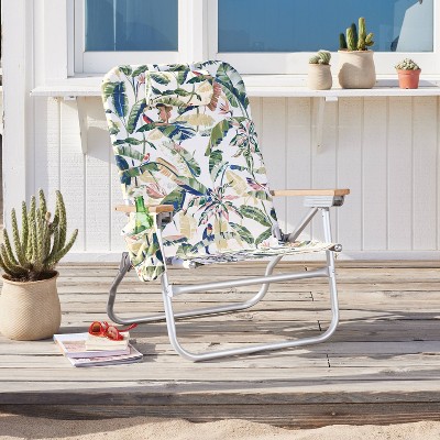 Recycled Fabric Aluminum High Sitting Outdoor Portable Beach Chair with Pillow Natural - Threshold&#8482;_6