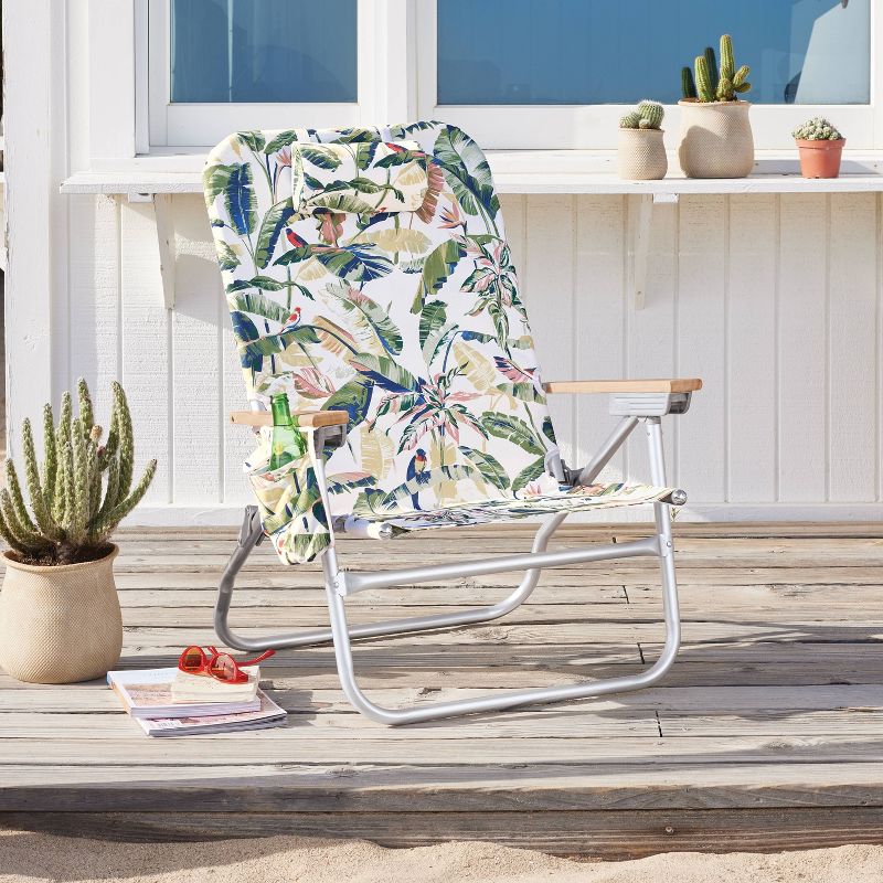 Recycled Fabric Aluminum High Sitting Outdoor Portable Beach Chair with Pillow Natural - Threshold&#8482;, 3 of 9