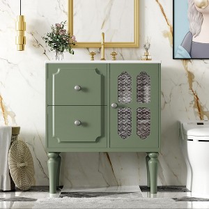 30'' Retro-Style Bathroom Vanity with Ceramic Sink, Freestanding Storage Cabinet with 2 Soft-Closing Drawers & Door, Green -ModernLuxe - 1 of 4
