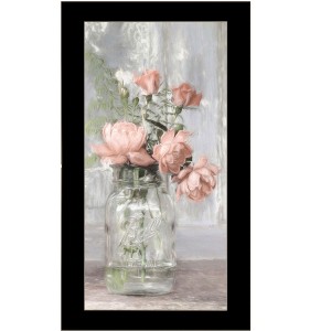 HomeRoots Cottage Peach Roses Black Framed Print Wall Art - 1 of 4