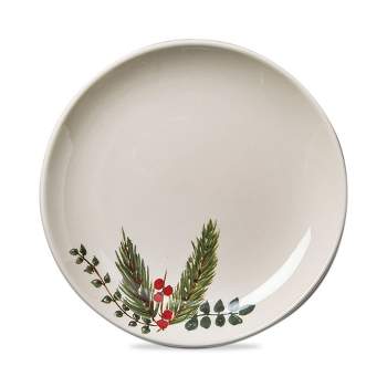tagltd Winter Sprig Collection with Red Holly Stoneware Appetizer Plate 7.5 inch.