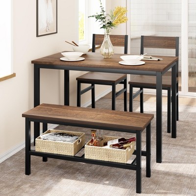 Dining Table Set for 4, Modern Kitchen Table with 2 Chairs and Bench for Small Space