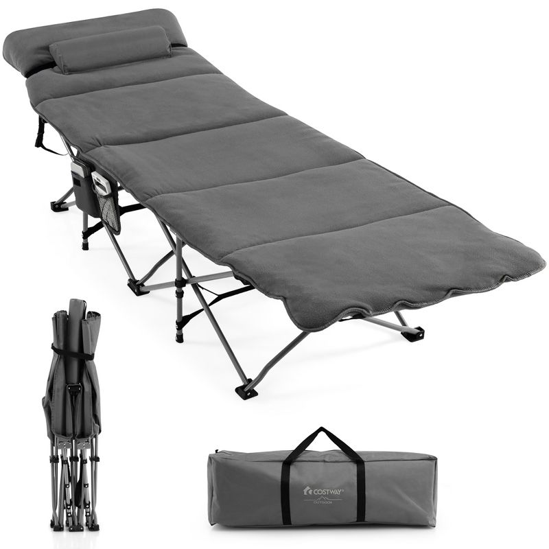 Costway Folding Retractable Travel Camping Cot w/Removable Mattress & Carry Bag Grey\Blue, 1 of 11