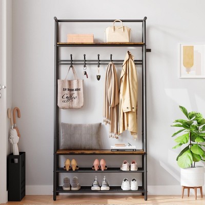31.5''Coat Rack, 3-in-1 Hall Tree with Shoe Bench