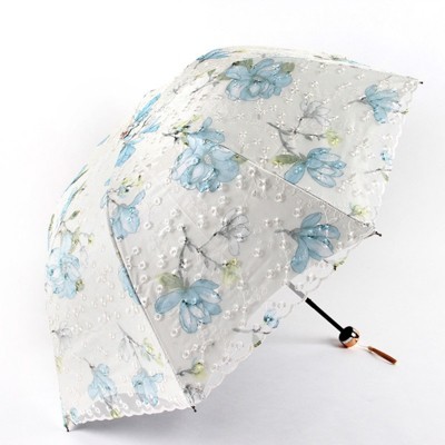 BEAFUP Embroidered Double Layer Lace Umbrella -Sun Protection, Compact 3-Fold Design for Women,Lightweight & Durable for Rainy/Sunny Days