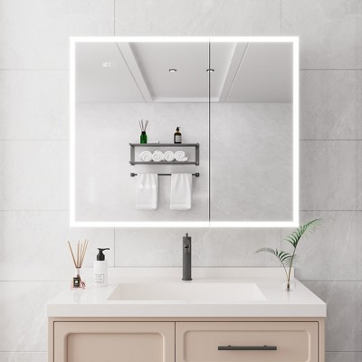Bathroom Medicine Cabinet with Lights, 36×30 Inch LED Medicine Cabinet with Mirror, Double Door Lighted Medicine Cabinet