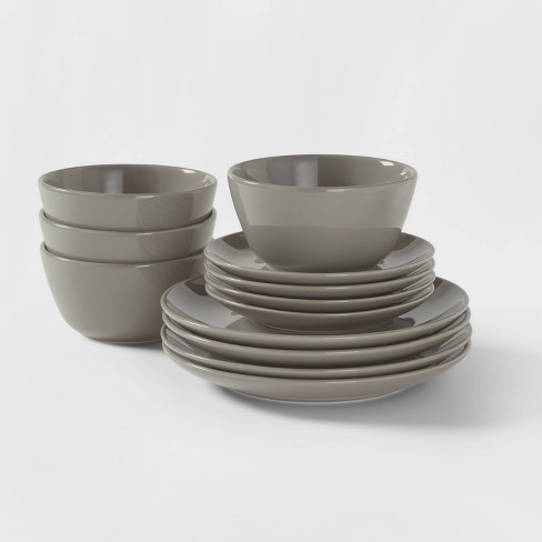 12-Piece Matte Stoneware Dinnerware Set, Gray