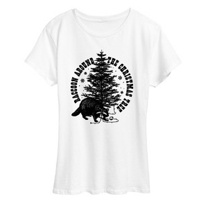 Women's - Instant Message - Raccoon Around The Christmas Tree Short Sleeve Graphic T-Shirt - 1 of 4