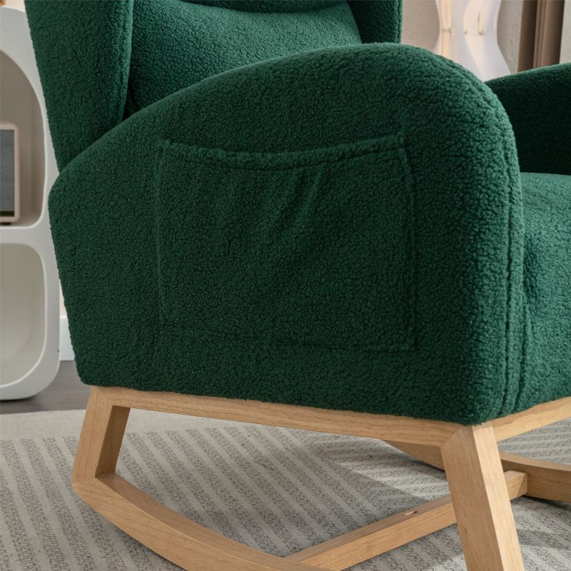 Christie Teddy Fabric Rocking Chair With with Two Side Pockets,Nursery Chair With Solid Wood for Living and Bedroom-Maison Boucle, 5 of 8