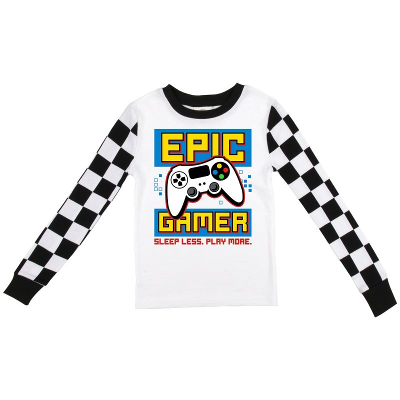 Epic Gamer Youth Boy's Black & White Checkered Long Sleeve Shirt & Sleep Pants Set, 2 of 5