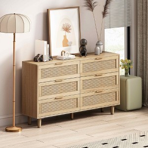 Racxily 51.18" Rattan Storage Cabinet - 6 Rattan Drawers50lbs Top Capacity, Modern Natural Style for Bedroom/Living Room | MDF Build, Anti-Tipping - 1 of 4