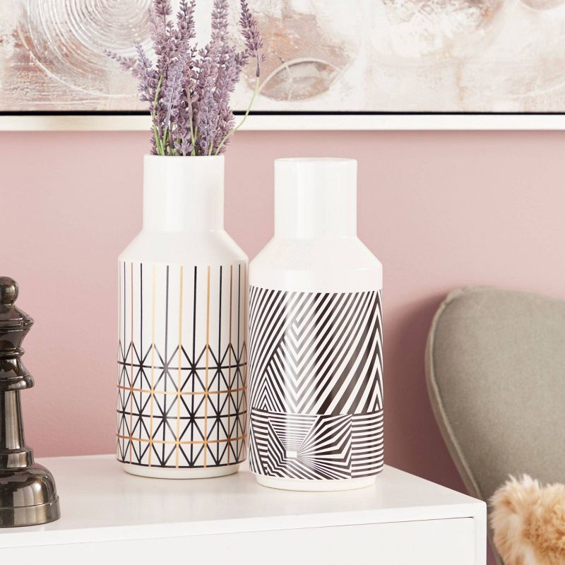 Set of 2 Modern Ceramic Bottle Vases with Patterns - Olivia & May, 4 of 11