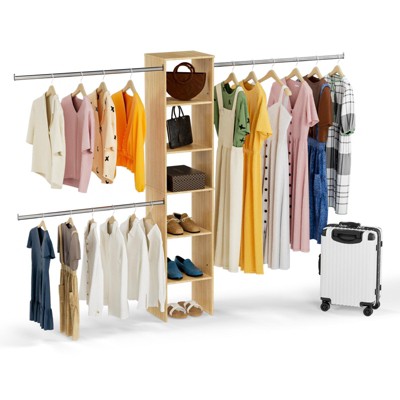 LOVMOR Wood Closet Organizer Starter Kit Tower with 3 Hang Rods
