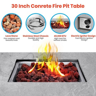 SereneLife Gray Concrete Square Propane Fire Pit Table
