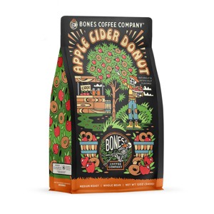 Bones Coffee Company Apple Cider Donut, Apple Cider and Donut Flavor 12 oz (Whole Bean) - 1 of 3