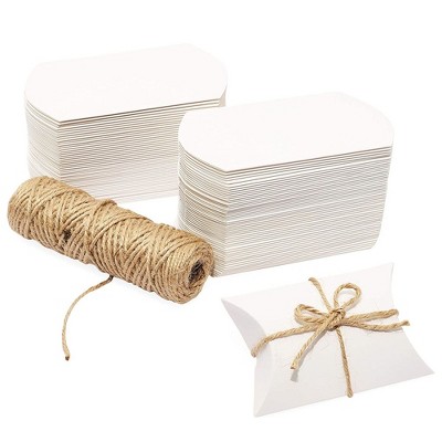 Bright Creations 100 Pack Mini Pillow Gift Box Set with Jute Twine for Wedding Party Favor, 3.5 x 2.5 x 0.95 In, White Paper