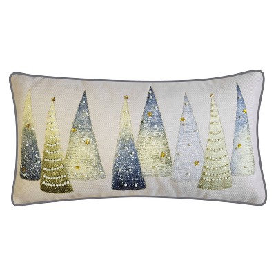 14"x26" Oversized Modern Christmas Trees with Pearls and Embroidery Lumbar Throw Pillow - Edie@Home