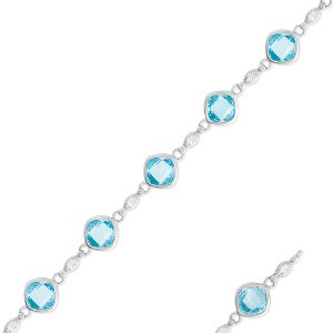 Bella Silver Sterling Silver Square Gemstone Bracelet - Blue Topaz - Blue - 7 Inch - 1 of 2