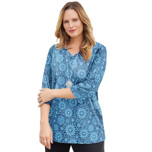 Catherines Women's Plus Size Suprema 3/4 Sleeve V-Neck Tee - 1 of 4