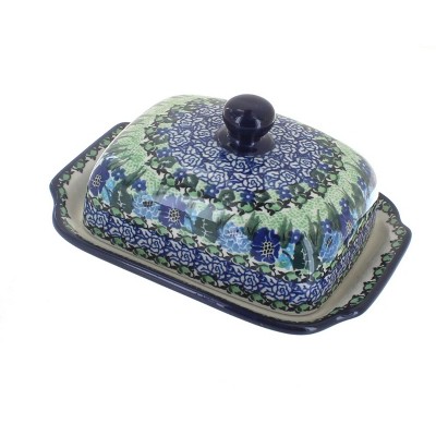 Blue Rose Polish Pottery Sapphire Fields Butter Dish