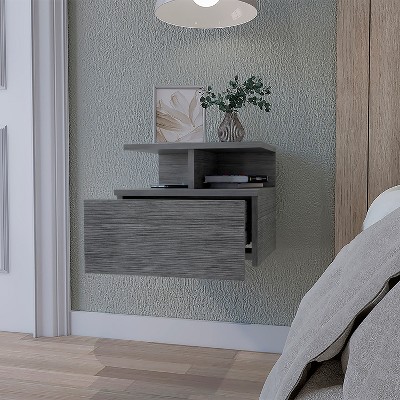 NicBex Wall-mounted Nightstand with 2-Tier Open Shelf Modern End Table with 1-Drawer for Bedroom,Living Room