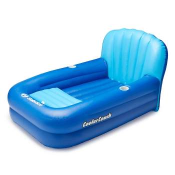 Swimline 15181SF Solstice 64 Inch Inflatable Cooler Couch Pool Float, Lake Raft Lounger with 2 Cupholders and Onboard Ice Cooler, Blue