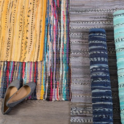 Handmade Nautical Blue Cotton Reversible Rag Rug 2'3" x 6'