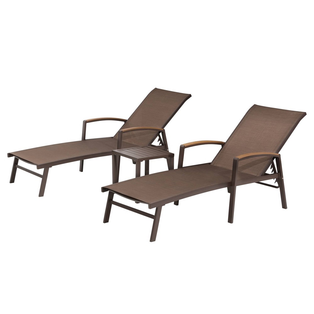 3pc Outdoor Patio Recliner Set Adjustable Patio Chaise Lounge Chairs & Square Side Table Brown - Crestlive Products