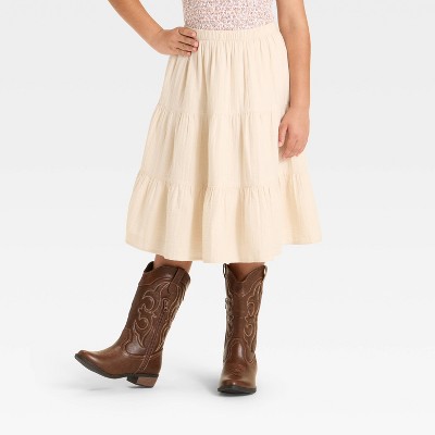 Girls' Tiered Midi Skirt - Cat & Jack™ Cream