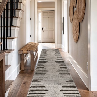 Cream and Beige Synthetic Stripe Runner Rug 2'x7'