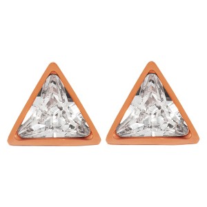 ELYA Triangle Stud Earrings with Cubic Zirconia - Rose Gold, Women