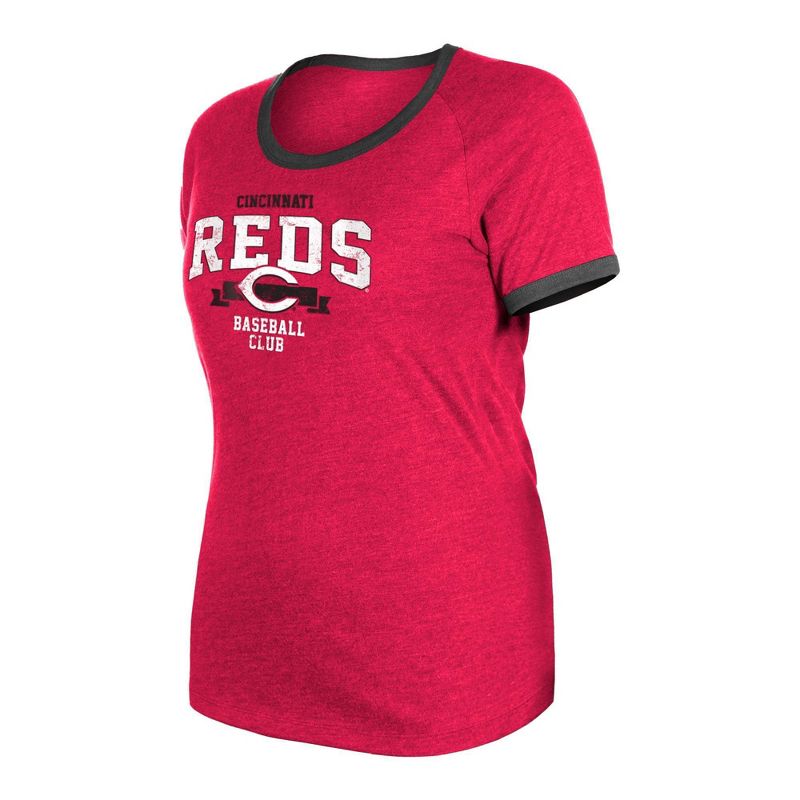 MLB Cincinnati Reds Women&#39;s Heather Bi-Blend Ringer T-Shirt, 3 of 7