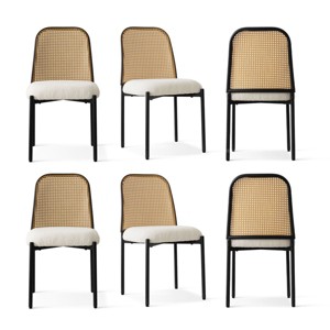 Rattan Boucle Dining Chairs Set Of 6,Cane Dining Chair Set Of 6，Upholstered Boucle Dining Chair With Rattan Cane Dining Chair Under $100-Maison Boucle - 1 of 4