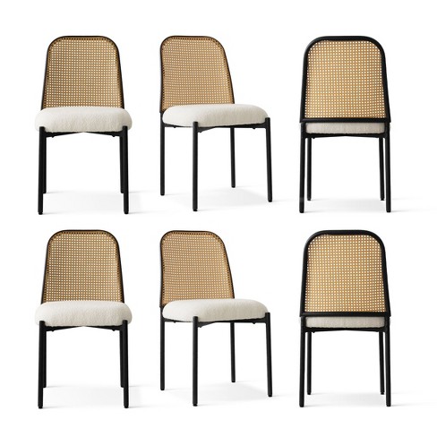 Rattan White Boucle Dining Chairs Set Of 6,cane Dining Chair Set Of 6 ...