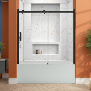 Glass shower door, sliding door, with 5/16" tempered glass and Matted Black finish - 1 of 4