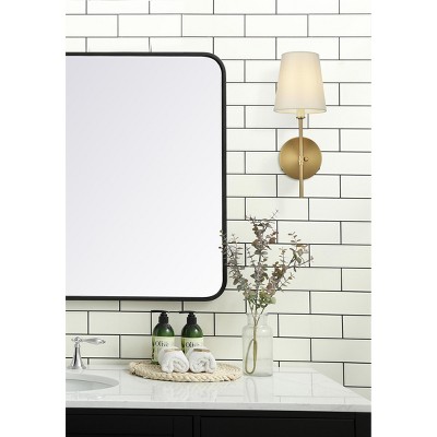 Satin Gold Iron Wall Sconce with White Fabric Shade