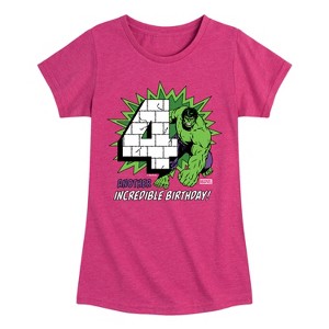 Girls' - Marvel - Hulk Incredible Birthday 4 Fitted Short Sleeve Graphic T-Shirt - 1 of 4