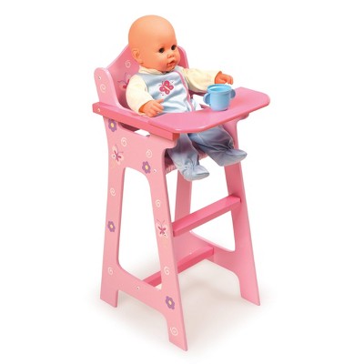 Pink Floral MDF and Wood Doll High Chair with Fabric Seat