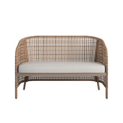 Ava French Blue and Brown Wicker 4-Piece Conversation Set