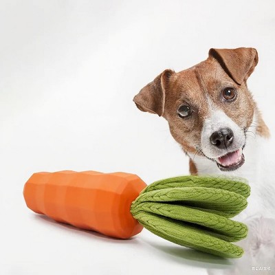Dog Squeaky Chew Toys for Aggressive Chewers, Rubber Carrot Dog Toys for Training and Cleaning, Durable Interactive Tough Dog Toy