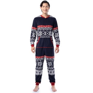 Fruit of the Loom Men’s Holiday Fleece Union Suit Pajamas, One-Piece Zip Front - 1 of 4