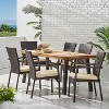 Christopher Knight Home Goleta Outdoor Acacia Wood and Wicker 7 Piece Dining Set with Cushion, Natural, Brown and Cream - 2 of 4