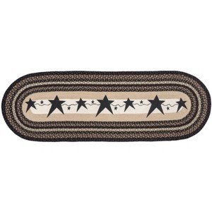 Earth Rugs Oval Patch Runner – 2'x6' Primitive Black Star Design, Hand-Stenciled Braided Jute Rug - 1 of 3