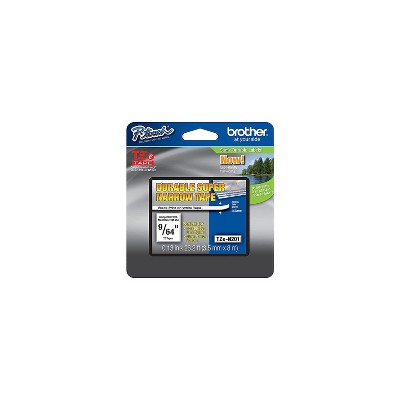 Brother TZEN201 3.5mm (9/64") Super Narrow Black on White Non-Laminated Tape (8m/26.2')
